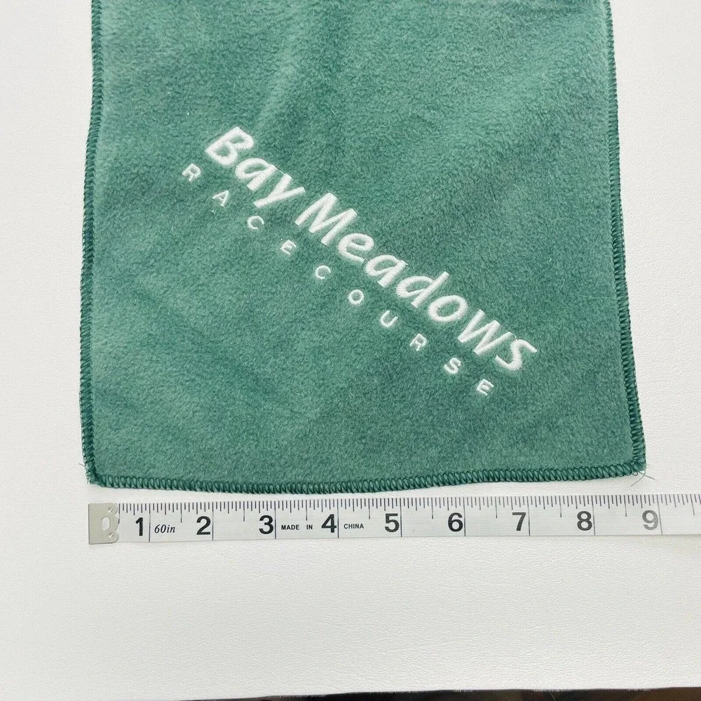Vintage Bay Meadows Racetrack Scarf Rectangular Green Embroidered Logo Horse